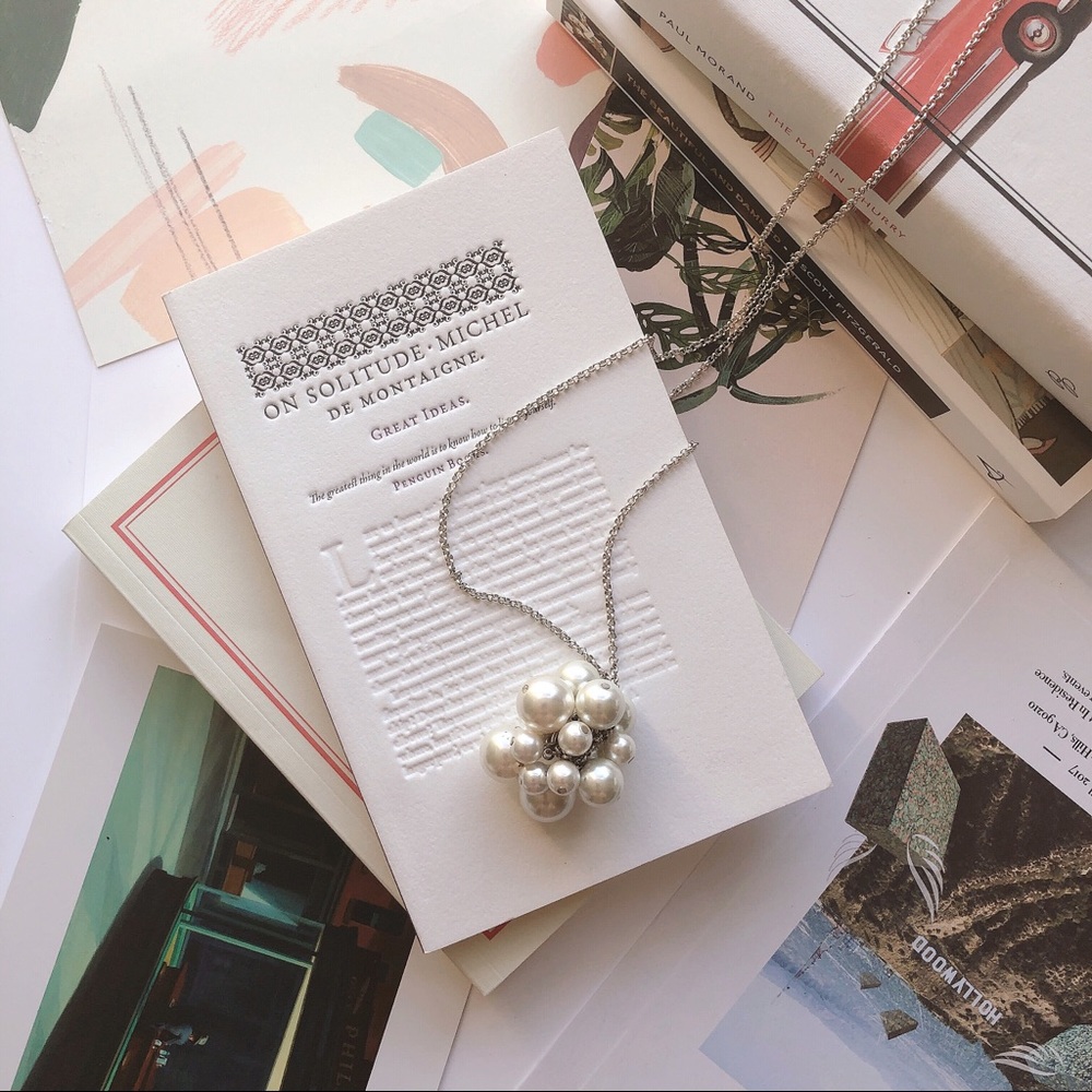 Long Faux Pearl Cluster Necklace